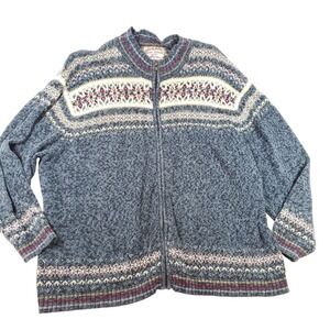 Heirloom Collectibles Blue Fair Isle Zip Up Cardigan Sweater Women's Plus Size